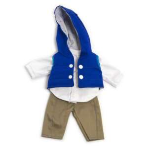Boy doll clothing set, blue vest with hood, white shirt, khaki pants, 32 cm doll clothes - Miniland