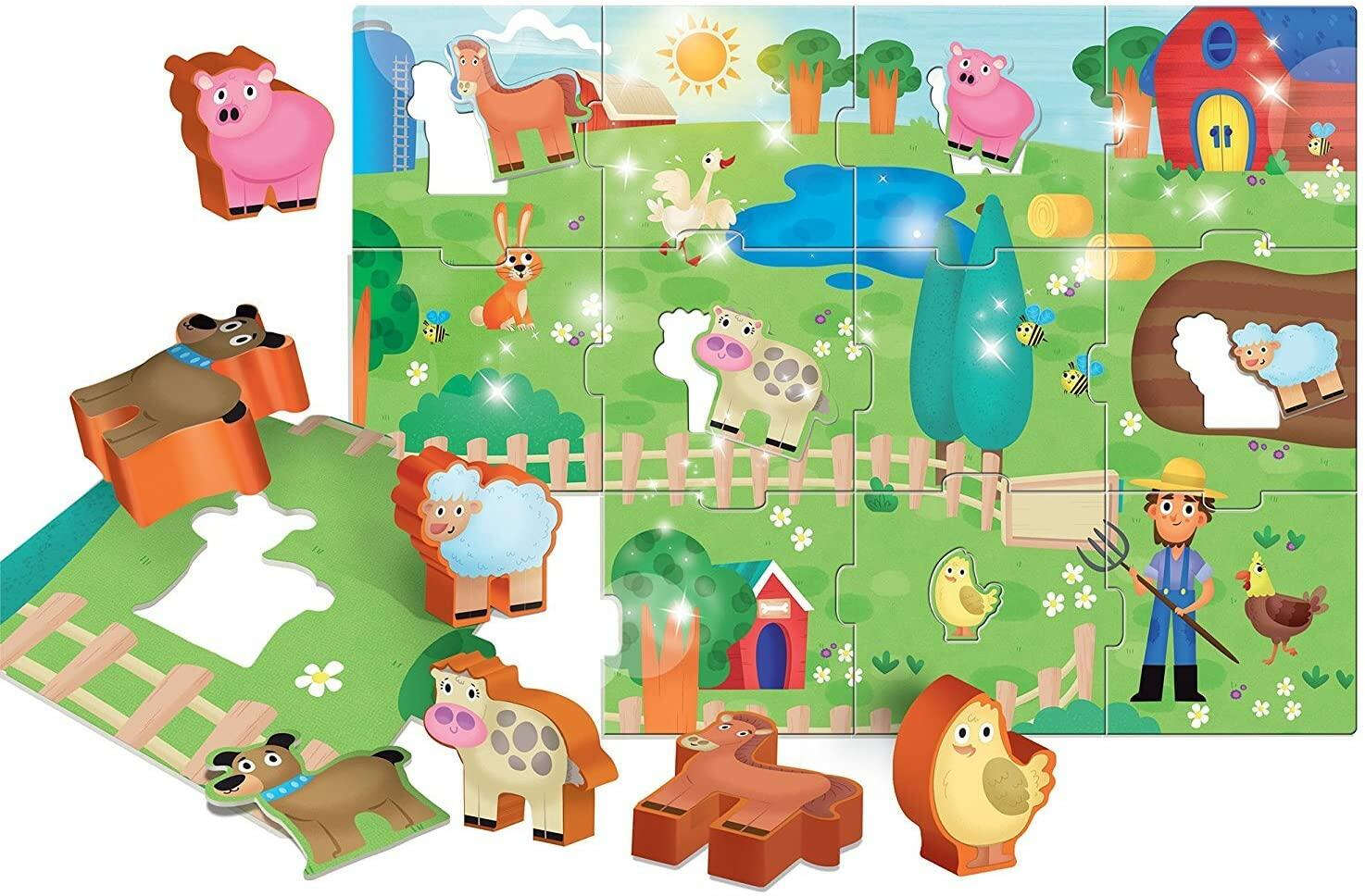 Lisciani 12-Piece Insert-and-Remove Puzzle - On the Farm (with plastic figures)