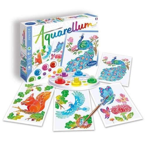 Sentosphere Aquarellum Junior festőkészlet 4 képpel: páva, pillangó, kolibri és mókus - Sentosphere