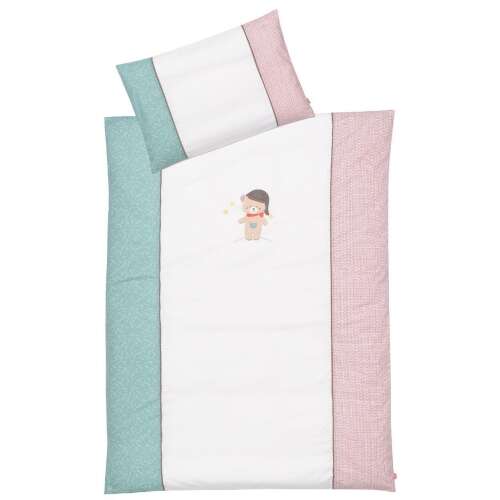 Bruno Mackó baba ágynemű szett, egy aranyos mackó mintával, tartalmaz párnahuzatot és paplant