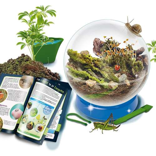 Lisciani I'm a Genius Science Lebensräume & Ökosysteme Kit, zeigt ein Terrarium mit Pflanzen, Insekten und einer Schnecke