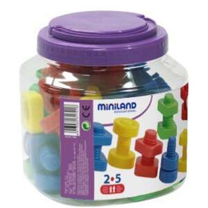 Miniland Educational Toys Screw and Nut Set for Kids, 48 pieces, colorful, in a clear plastic jar with purple lid - Miniland Developmental Toy for Preschooler
