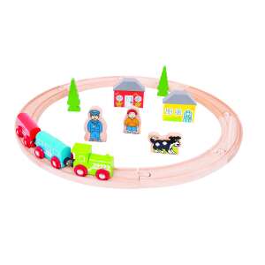 Bigjigs Rail My First Train Set wooden toy train set with train, carriages, track, houses, trees and figures - Bigjigs