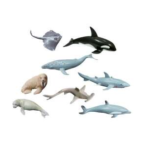 Set de 8 figurine de animale marine Miniland, inclusiv balenă, delfin, morș, rechin, balenă ucigașă, rechin ciocan, focă și rață - Miniland Figurine