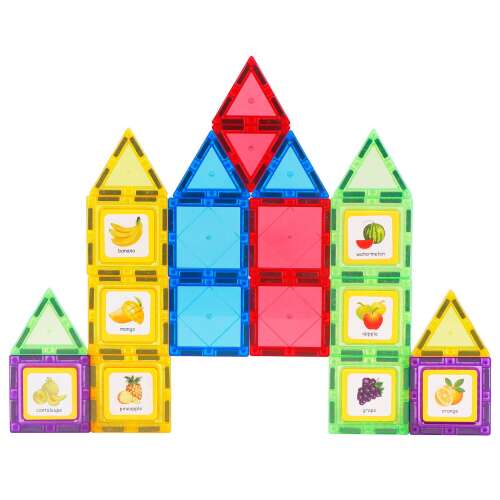 MAGPLAYER 28 piese magnetice de construcție, plăci transparente colorate cu imagini cu fructe, pentru copii cu vârste cuprinse între 3 și 10 ani