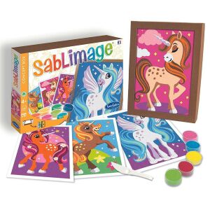 Sablimage Unicorn Set de pictură cu nisip cu 4 șabloane, jucărie creativă pentru copii - Jocuri si jucarii creative