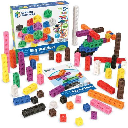 Learning Resources MathLink Würfel Große Baumeister 200-teiliges Set, bunte Plastikbausteine für Kinder, STEM Lernspielzeug