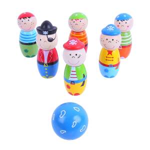 Pirate themed wooden bowling set with 6 pins and a ball - Outdoor Skill Game