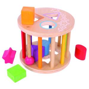 Wooden rolling shape sorter toy for babies, featuring colorful shapes and a spinning cylinder - Shape Sorting Toy