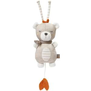 Fehn NATUR Bear musical plush toy, beige and orange, front view - Fehn Stroller & Crib Toy