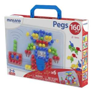 Miniland Educational Pegs 160 бр. 15 mm, Табло за забиване на щифтове с 6 карти за дейности, Творческа играчка за деца от 3 до 6 години - Miniland