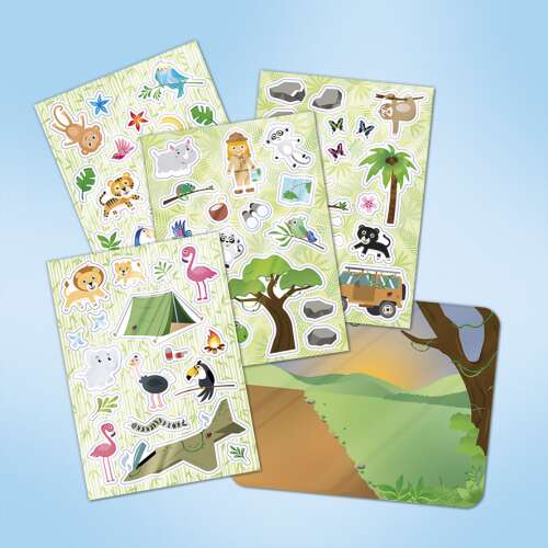 Totum Window Stickers Wildlife - Set of 5 sheets with jungle animals, safari vehicle, and a landscape scene
