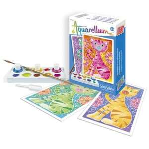 Aquarellum mini cats painting set for kids, 2 paintings, 3 watercolors, brush, palette, pipette, instructions - Sentosphere