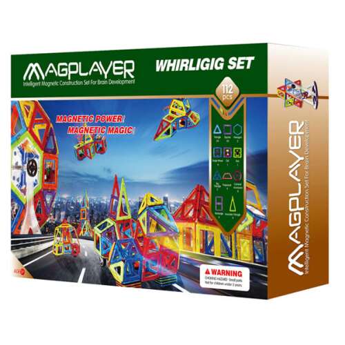 Set de construcție magnetică Magplayer Whirlgig, 112 piese, pentru dezvoltarea creierului