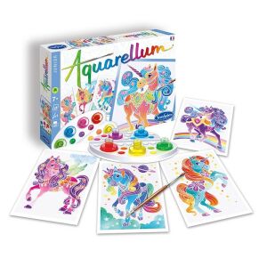 Aquarellum Junior Unicorn Coloring Set - 4 Pictures, watercolor painting kit with unicorn designs - Sentosphere