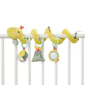 Fehn Dinosaur Spiral Toy for Baby Crib, Yellow, with Rattle, Mirror, and Crinkle - Fehn Stroller & Crib Toy