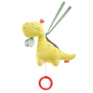 Fehn musical dinosaur toy for babies, yellow plush dinosaur with a red ring, hanging from a crib - Stroller & Crib Toy