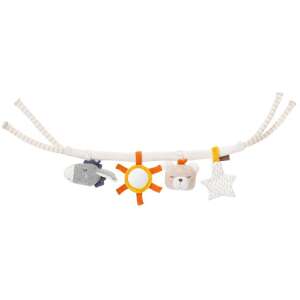 Fehn Sleepy Animals Pram Rattle Chain, a baby stroller toy with a donkey, sun with mirror, bear, and star - Stroller & Crib Toy