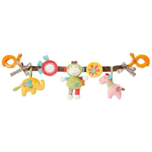 Fehn stroller toy with colorful animals, mirror, and sounds, perfect for baby's development