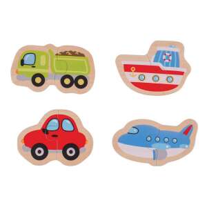 Bigjigs Toys 8 Piece Transport Puzzle, featuring a truck, car, boat, and airplane - Baby Puzzle