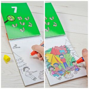Galt Water Magic On Holiday coloring book in use, revealing hidden pictures with water pen - Activity Book, Coloring