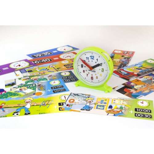 Miniland Activity Clock образователна играчка за деца, учи разпознаване на времето, включва часовник и карти с дейности