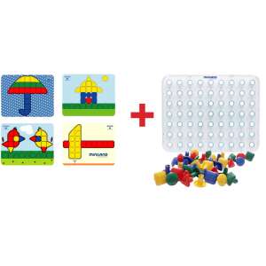 Miniland Super Pegs giant mosaic set with 64 pieces, 4 activity cards, and a base board - Miniland Creative Toy