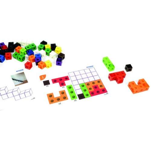 Miniland Activity Cubes 100 darabos, színes műanyag építőkockák gyerekeknek, oktatójáték óvodásoknak, tartalmaz tevékenységkártyákat és útmutatót