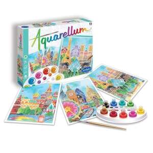 Aquarellum painting set with 3 paintings, 9 water-based inks, 1 dispenser pipette, 1 brush, 1 palette, and a box - Sentosphere