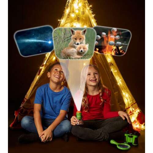 Brainstorm Toys Outdoor Adventure Camping Projector, 2 in 1 Projector, projects images of stars, campfire, and foxes onto the ceiling or wall, great for kids