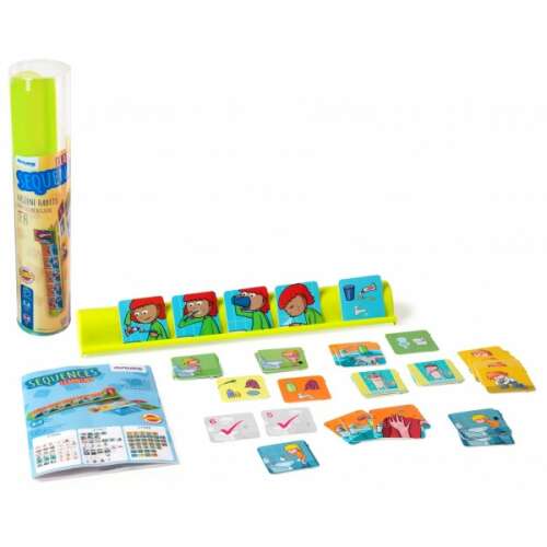 Miniland Game Time Higiénia szekvenciák kártyák gyerekeknek, 3-6 éveseknek, zöld tálcával és 36 kártyával, amelyek a higiéniai lépéseket mutatják