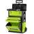 Fieldmann FDN 4150 metal rolling toolbox, green, three-piece, with wheels and telescopic handle, open