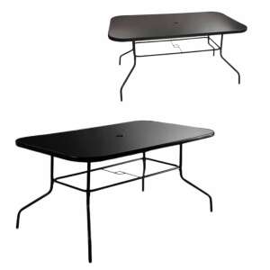Fieldmann FDZN 5030 garden table, black tempered glass top, metal frame, rectangular, umbrella hole - Garden Table