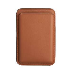 Brown magnetic phone card holder, holds up to 3 cards, vegan leather, compatible with wireless charging - Dressing Accessory