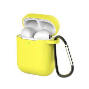 Sárga szilikon tok Apple AirPods-hoz karabínerrel - Cellect