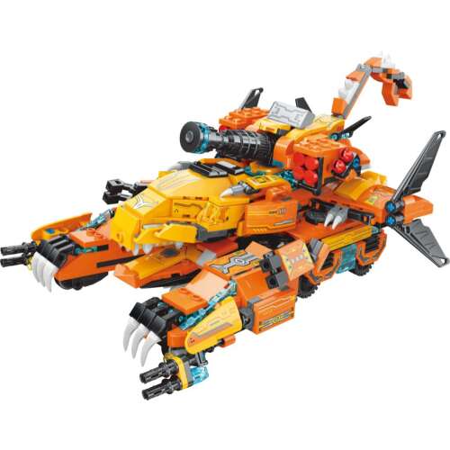 QMAN 41311 Specjalny Pojazd Bojowy Tyrannosaurus, zestaw 4 w 1, 988 elementów, pomarańczowy i żółty