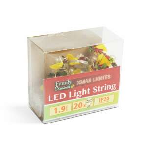 Family Christmas LED fényfüzér harangokkal, 20 melegfehér LED, 1,9m hosszú, IP20 védettségű - Nonbrand Fényfüzér