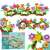 Flower garden building blocks set packaging, 104 pieces, for kids ages 3 and up, showing different building possibilities