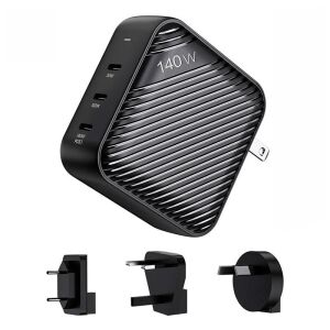 INVZI GanHub 140W USB-C Стенно зарядно устройство с EU, UK, AU адаптери - Зарядно устройство за телефон