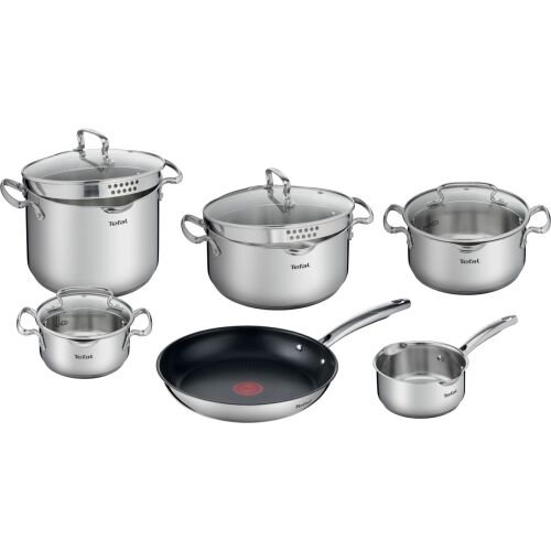 Set de vase Tefal Duetto+ 10 piese, oale și tigăi din oțel inoxidabil