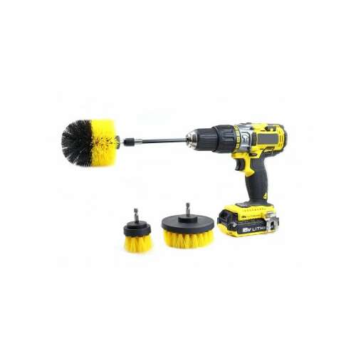 3 piece drill brush set for cleaning, includes round and cylindrical brushes, perfect for cleaning hard to reach areas