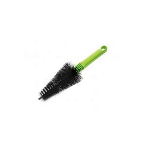 Green rim cleaning brush with black bristles and a comfortable grip - Car wash brush