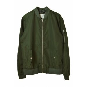 Jack & Jones dark green bomber jacket front view. - Men's jacket
