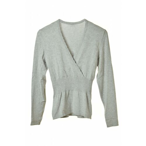 Women's grey wrap sweater with V-neck and long sleeves
