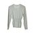 Back view of women's grey wrap sweater with long sleeves