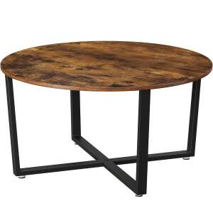 VASAGLE round coffee table with rustic brown top and black metal frame - VASAGLE Coffee Table
