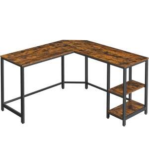 VASAGLE Birou de colt in forma de L, cu 2 rafturi de depozitare, 138x138x75cm, industrial, maro rustic si negru 85155299 - VASAGLE Birouri