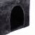 Close-up of Springos dark grey cat tree condo entrance