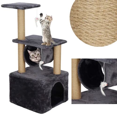Springos 3-Tier Cat Tree with Scratching Post, Dark Grey, cat playing