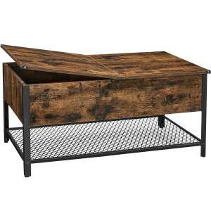 VASAGLE coffee table with lift top, storage compartment and metal shelf, rustic brown and black - Furniture